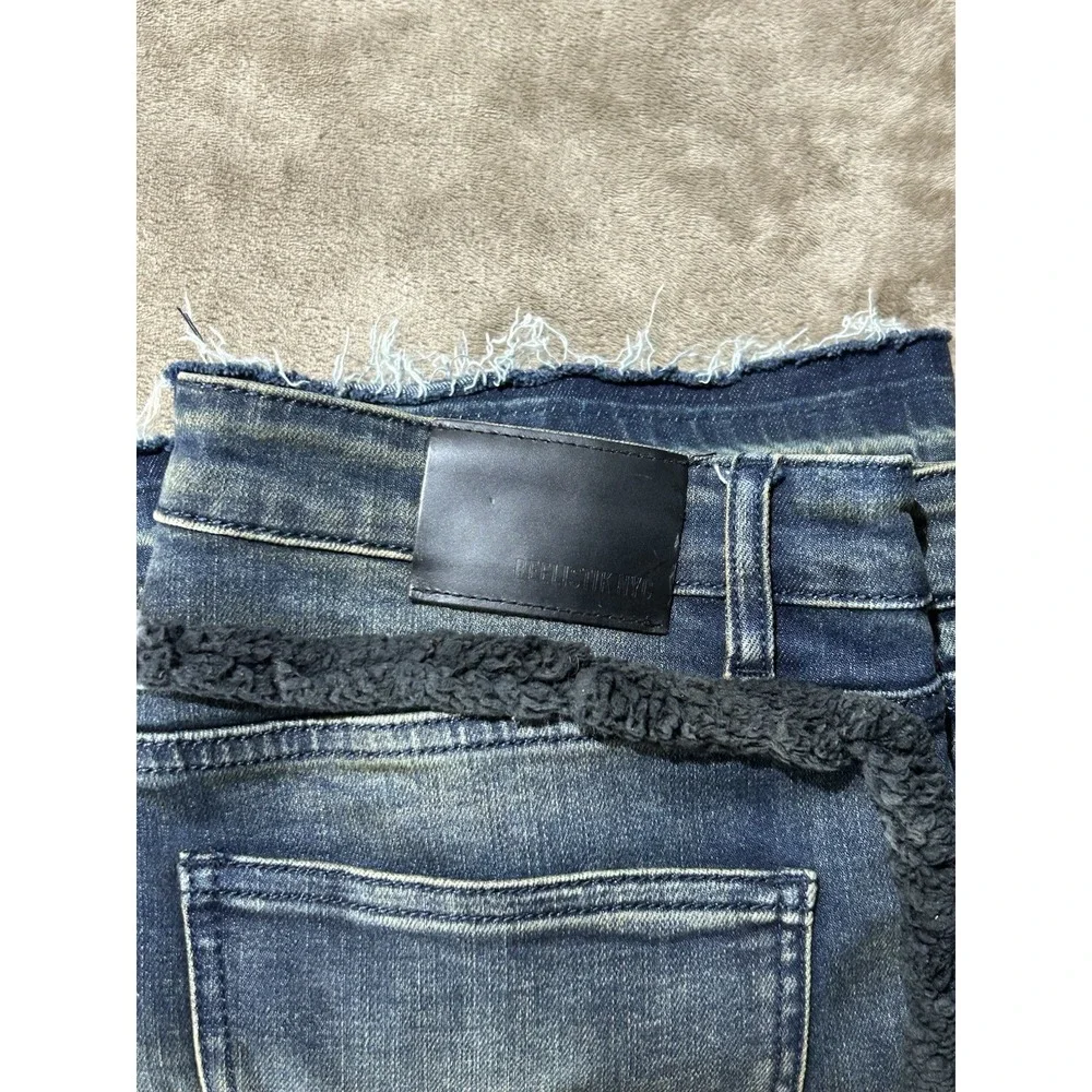REELISTIK NYC Men's Size 36 Stacked Flare Jeans Wavy 3D Chenille Distressed Y2K